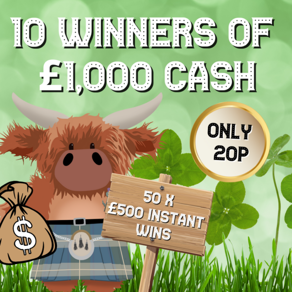 10 Winners of £1,000 Cash + 50 x £500 instant wins up for grabs! Only 20p to Enter