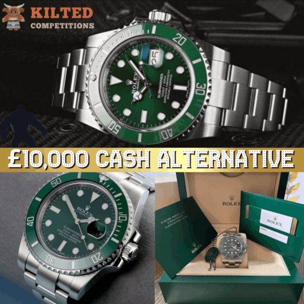 Win a 2018 Rolex Hulk Submariner or £10,000 Cash