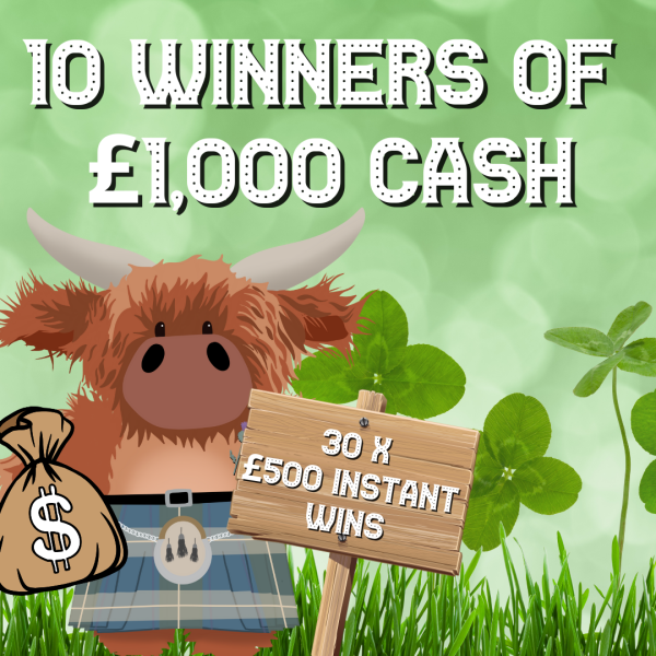 10 Winners of £1,000 Cash + 30 x £500 instant wins up for grabs!
