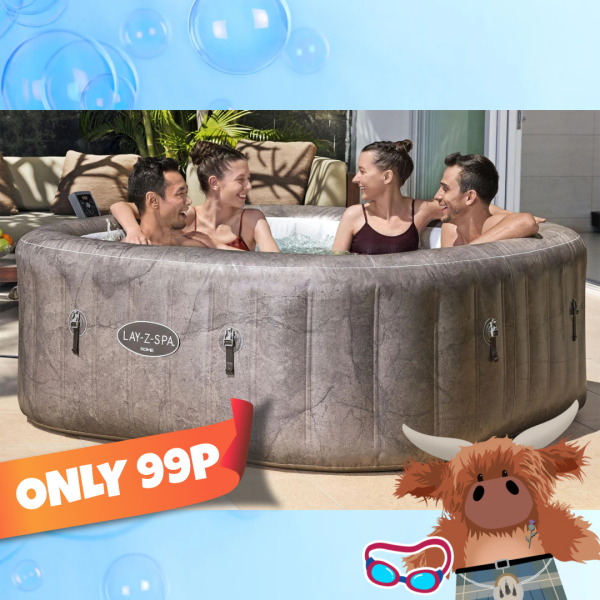 Lay‑Z‑Spa Rome EnergySense UltraFit AirJet Smart Inflatable Square Hot Tub with Cover, 6 Person, Brown Marble