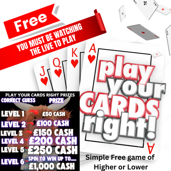 Bonus comp Free To Enter - Play Your Kilted Cards Right Game  - Win up to £1,000 Cash (Must have an entry for the Audi A3 or £20K cash draw to enter the free bonus comp)