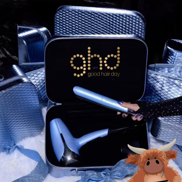 Limited Edition GHD Deluxe Helios Hairdryer & Straighteners Set In Icy Blue