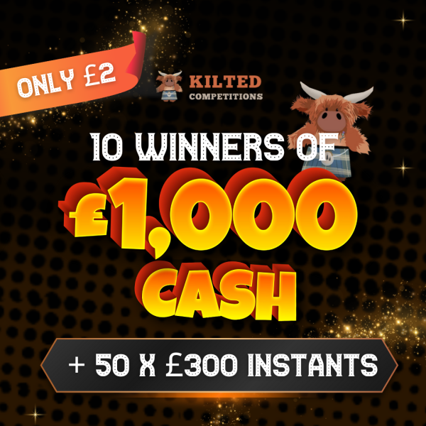 10 Winners of £1,000 Cash + 50 x £300 instant wins up for grabs!