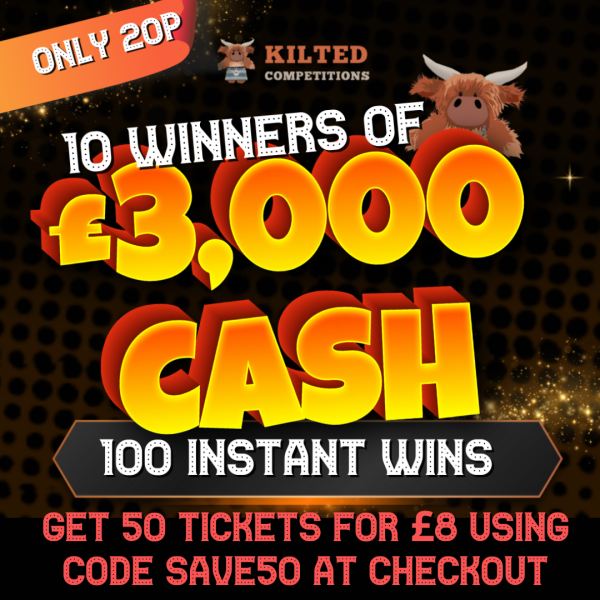 £60,000 Prize Pot - 10 WINNERS of £3,000 Cash + 100 Lucky Epic Instant Wins - Only 20p