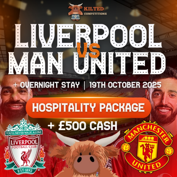 Liverpool V Man United Hospitality Tickets & Overnight Stay for Two + £500 Cash