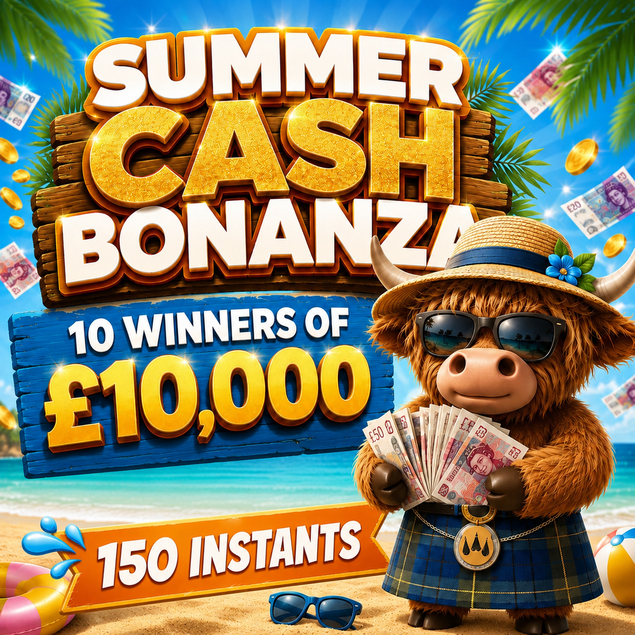 Summer Cash Bonanza – 10 Winners of £10,000 + 150 Awesome Instant Wins