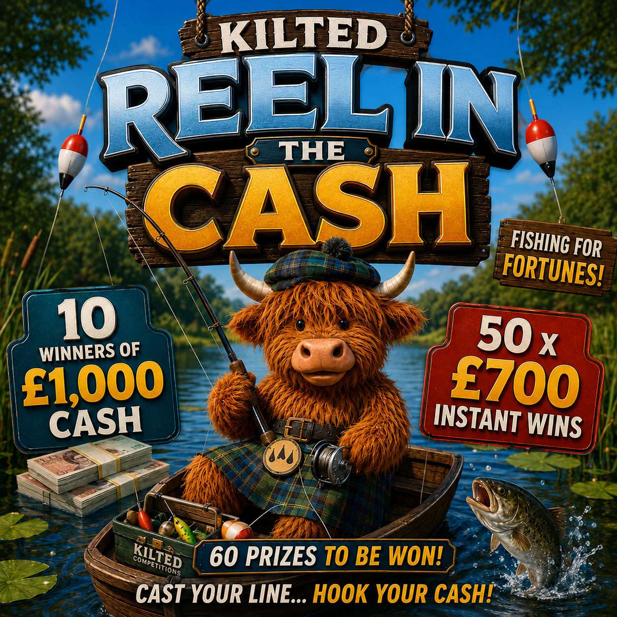 REEL IN THE CASH -10 Winners of £1,000 Cash + 50 x £700 instant wins!