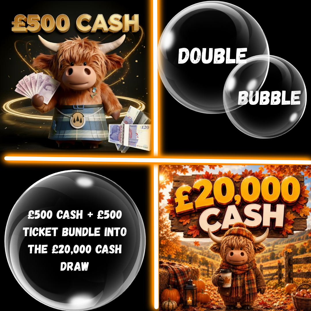 Double Bubble WIN £500 Quick Cash Plus £500 Tickets Into the £20,000 Cash draw